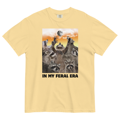 Funny In My Feral Era Raccoon heavyweight graphic t-shirt in butter yellow by Boozy Fox