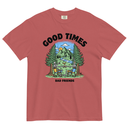 Good Times Bad Friends Heavyweight T-Shirt Online - Crimson - Boozy Fox