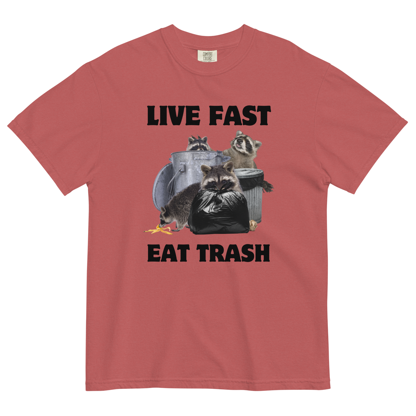 Live Fast, Eat Trash Raccoon Heavyweight T-Shirt Online - Crimson - Boozy Fox