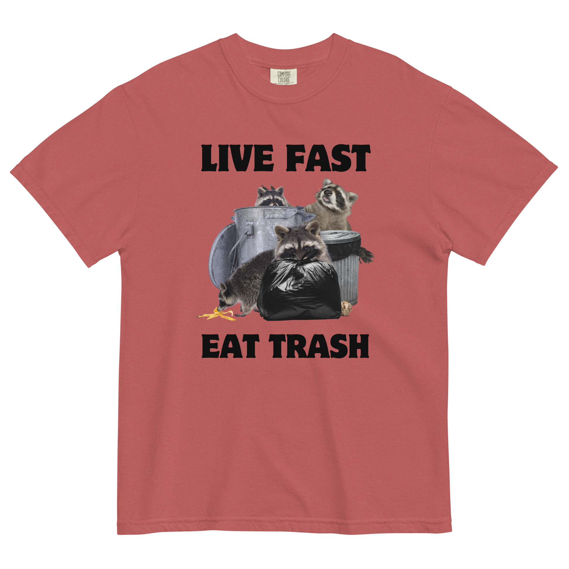 Live Fast, Eat Trash Raccoon Heavyweight T-Shirt Online - Crimson - Boozy Fox