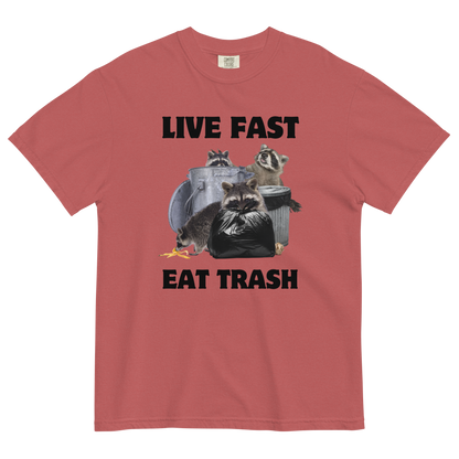 Live Fast, Eat Trash Raccoon Heavyweight T-Shirt Online - Crimson - Boozy Fox