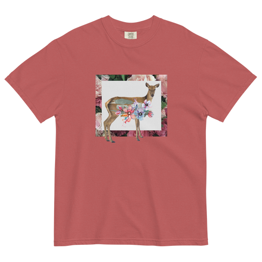 Floral Deer Heavyweight T-Shirt Online - Crimson - Boozy Fox