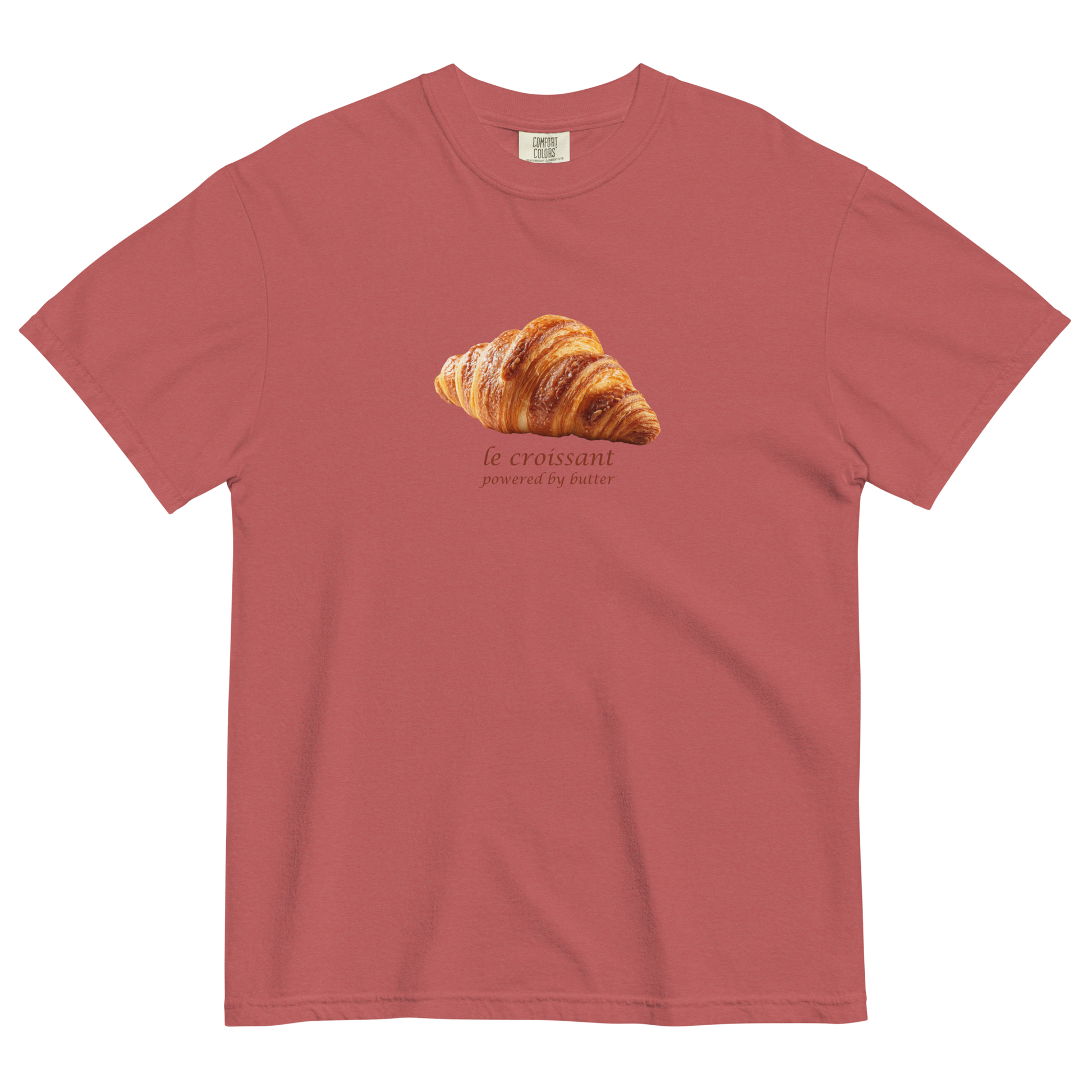 Funny Le Croissant heavyweight graphic t-shirt in crimson red by Boozy Fox