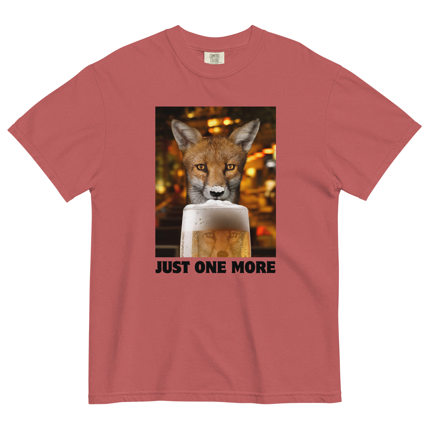 Funny Just One More Fox heavyweight graphic t-shirt in crimson red by Boozy Fox
