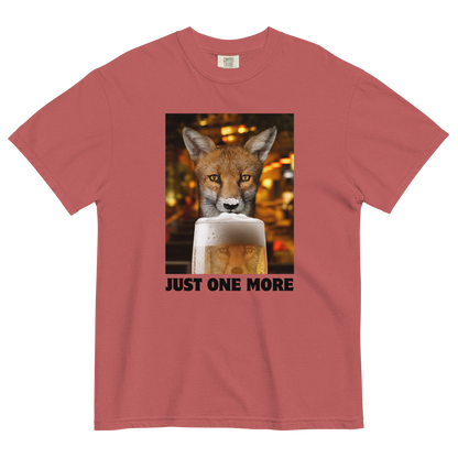 Funny Just One More Fox heavyweight graphic t-shirt in crimson red by Boozy Fox
