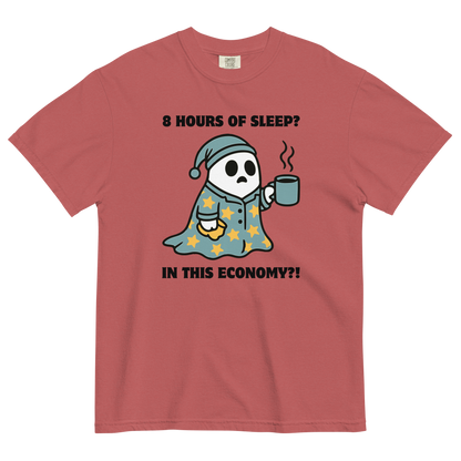 Funny 8 Hours of Sleep? In this economy?! Relatable heavyweight graphic t-shirt in crimson red by Boozy Fox
