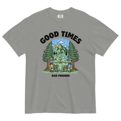 Good Times Bad Friends Heavyweight T-Shirt Online - Grey - Boozy Fox