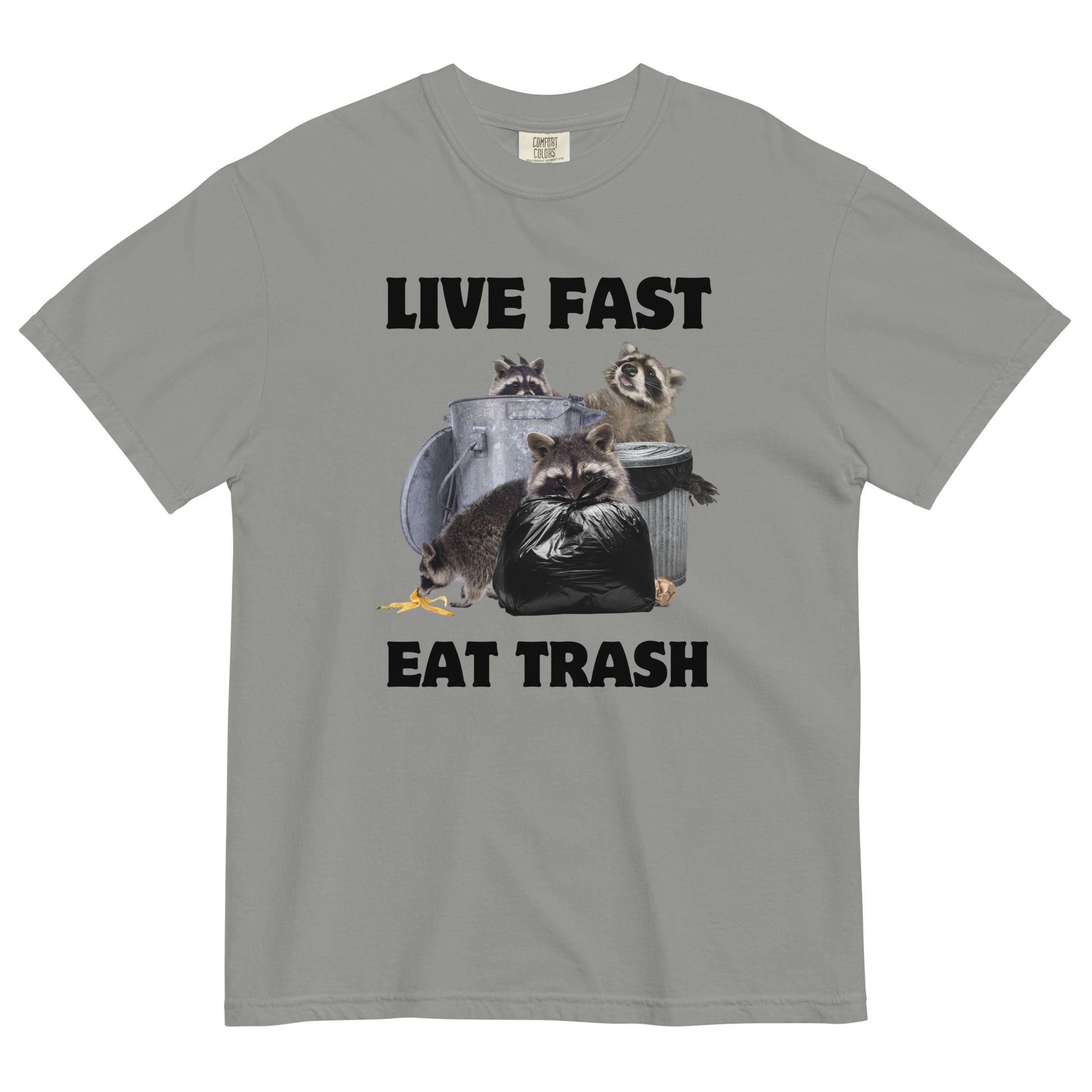 Live Fast, Eat Trash Raccoon Heavyweight T-Shirt Online - Grey - Boozy Fox