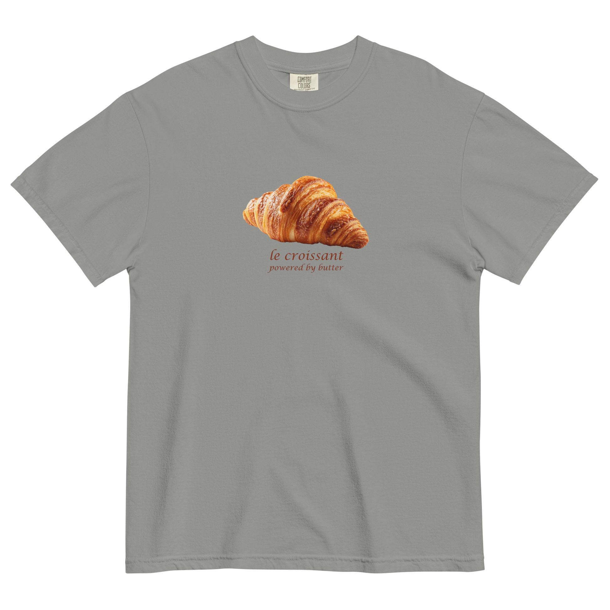 Funny Le Croissant heavyweight graphic t-shirt in grey by Boozy Fox