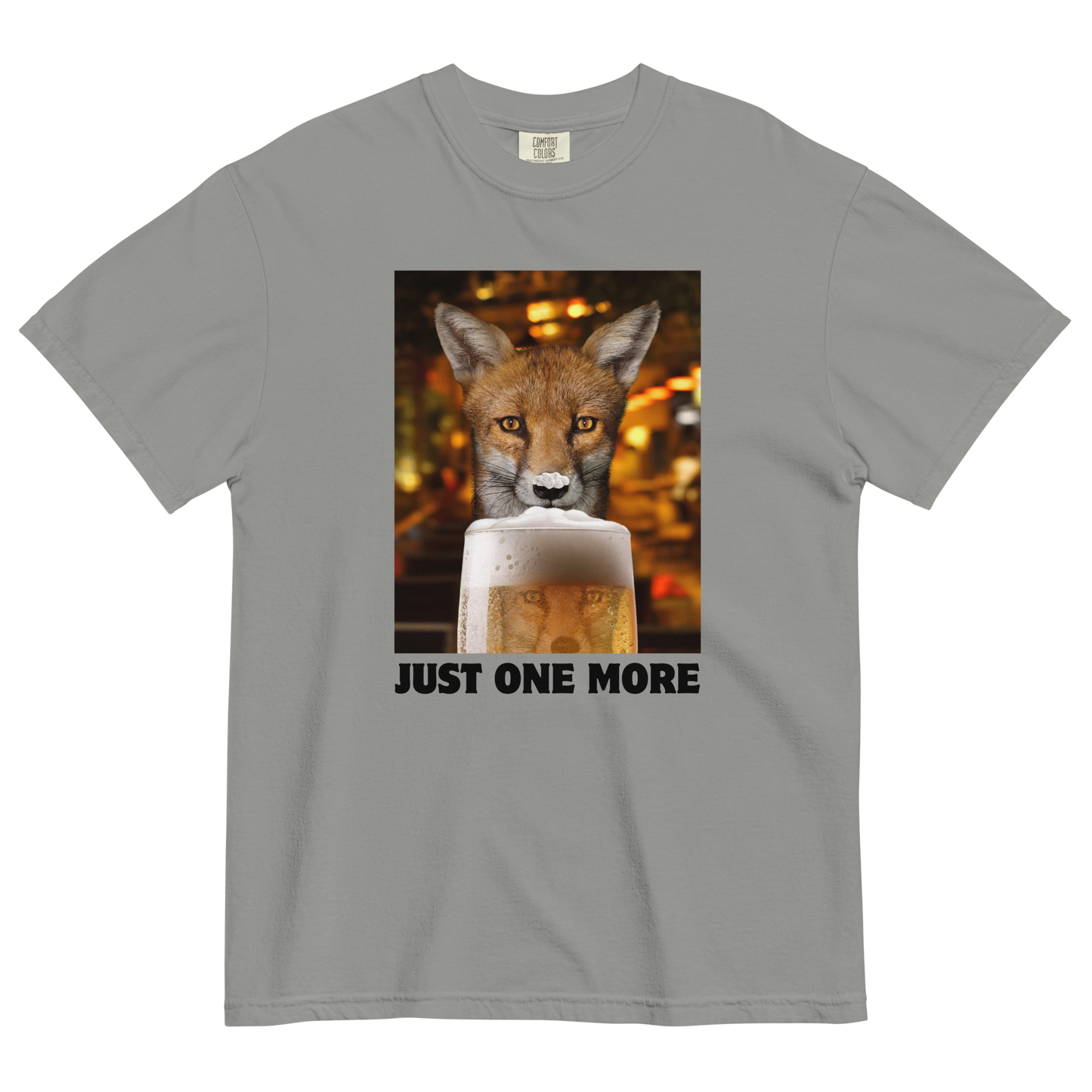 Funny Just One More Fox heavyweight graphic t-shirt in grey by Boozy Fox
