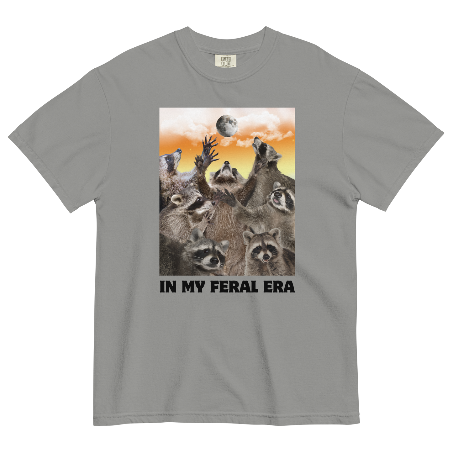 Funny In My Feral Era Raccoon heavyweight graphic t-shirt in grey by Boozy Fox