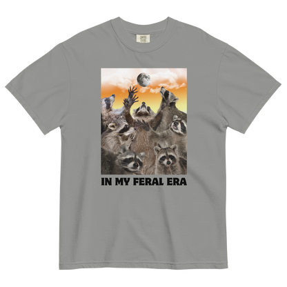 Funny In My Feral Era Raccoon heavyweight graphic t-shirt in grey by Boozy Fox