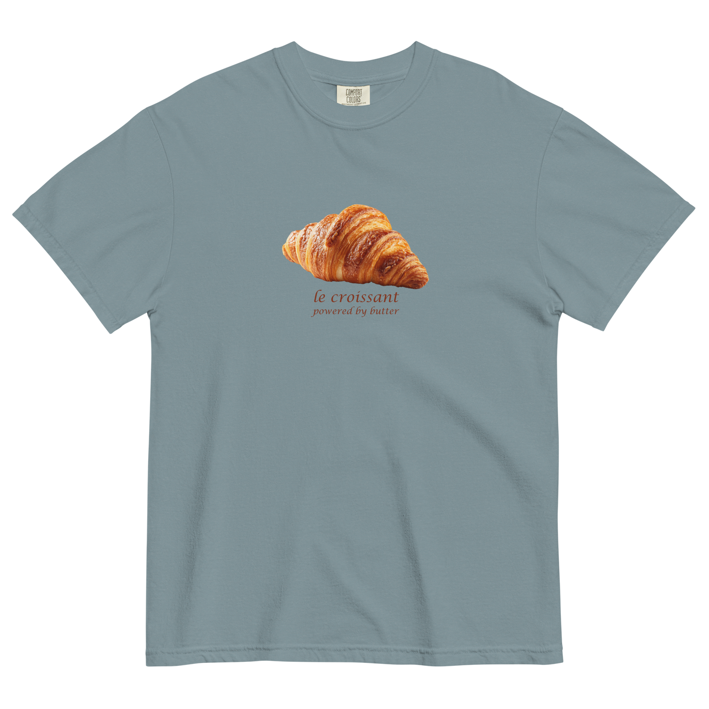 Funny Le Croissant heavyweight graphic t-shirt in ice blue by Boozy Fox