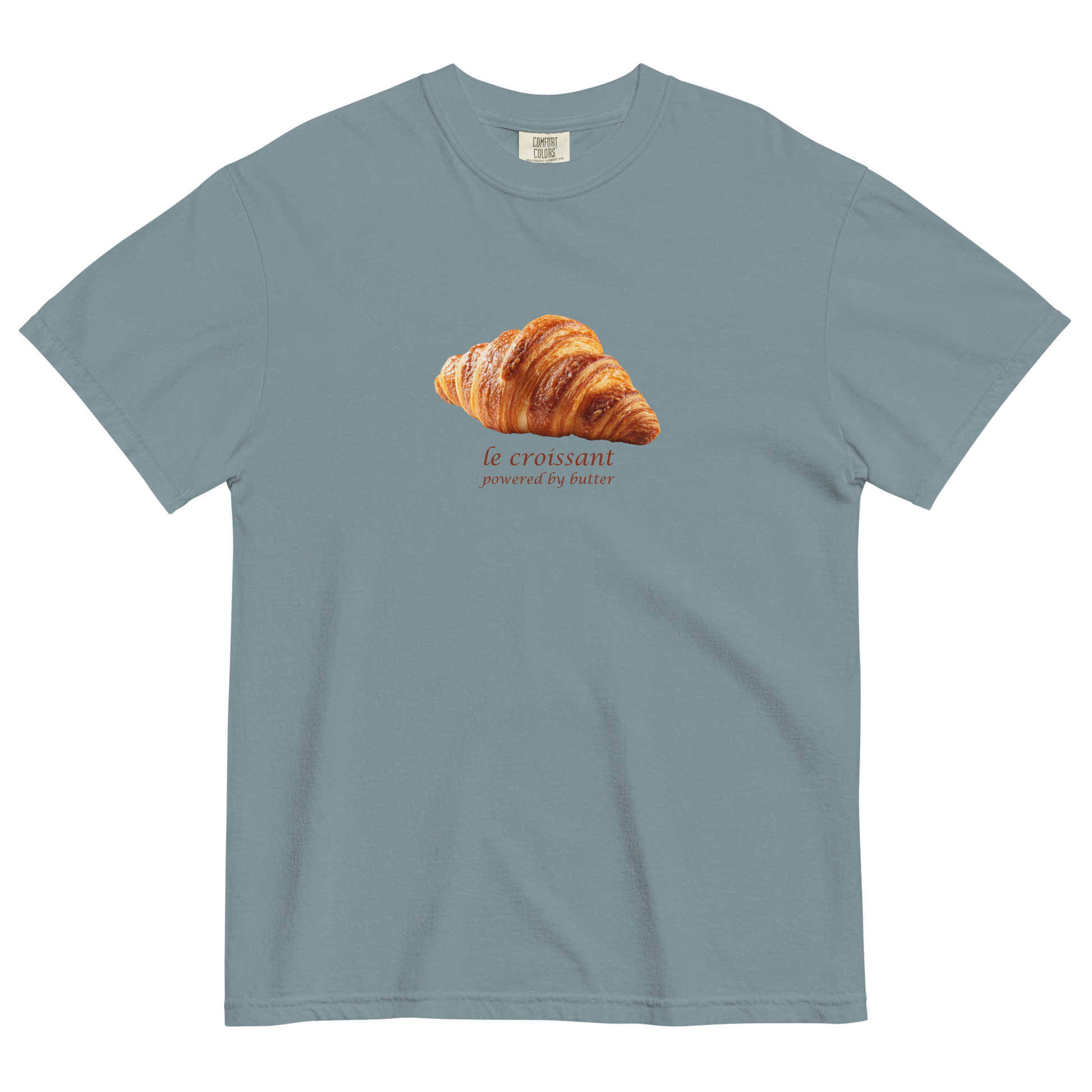 Funny Le Croissant heavyweight graphic t-shirt in ice blue by Boozy Fox