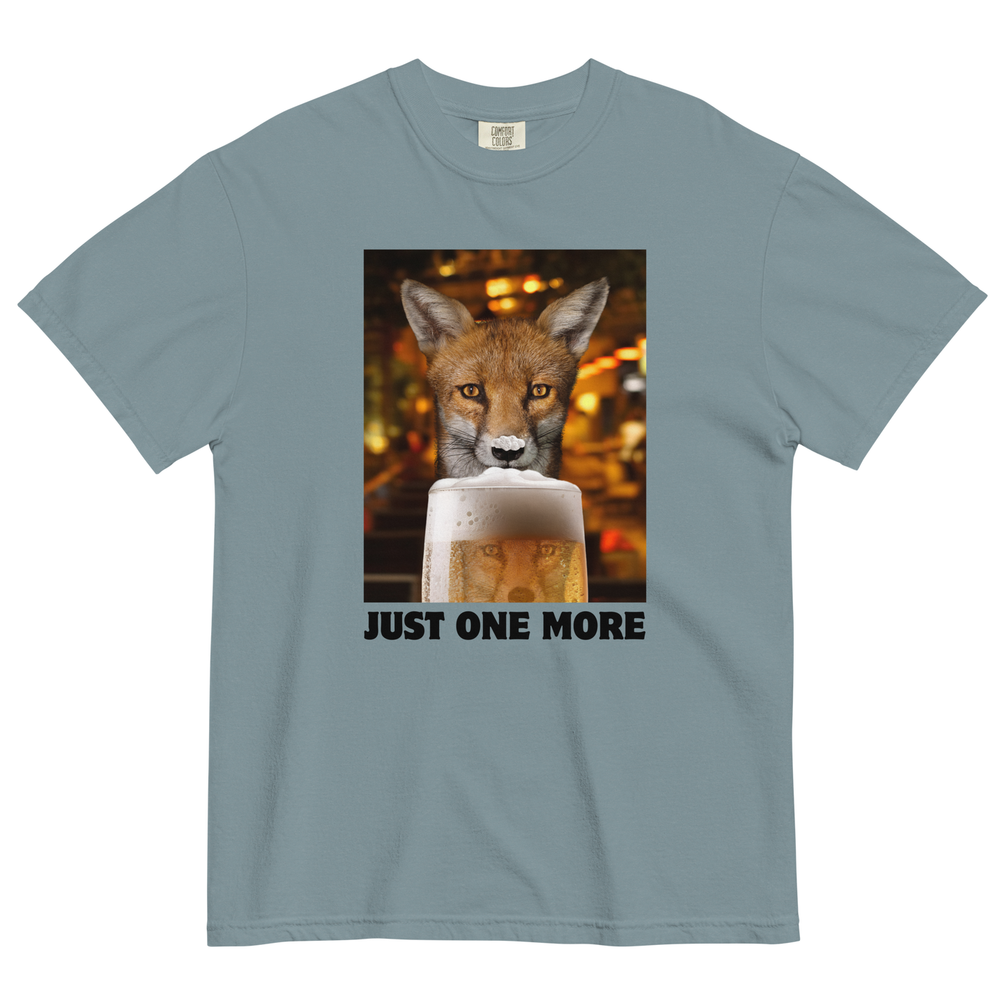 Funny Just One More Fox heavyweight graphic t-shirt in ice blue by Boozy Fox