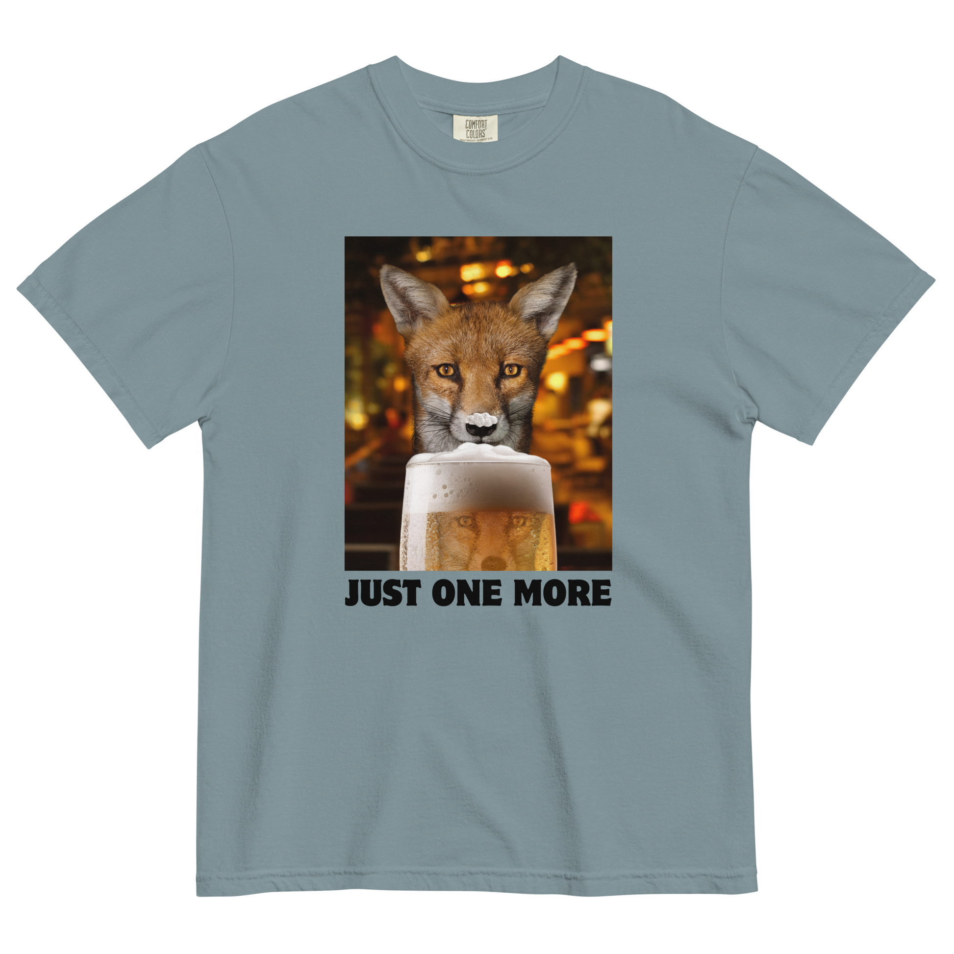 Funny Just One More Fox heavyweight graphic t-shirt in ice blue by Boozy Fox