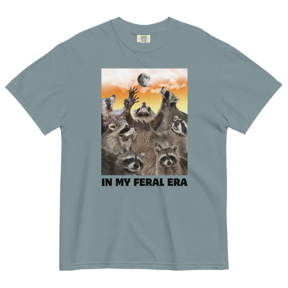 Funny In My Feral Era Raccoon heavyweight graphic t-shirt in ice blue by Boozy Fox
