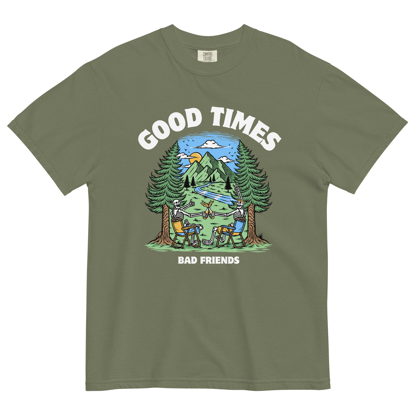 Good Times Bad Friends Heavyweight T-Shirt Online - Moss - Boozy Fox