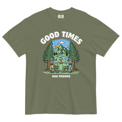 Good Times Bad Friends Heavyweight T-Shirt Online - Moss - Boozy Fox