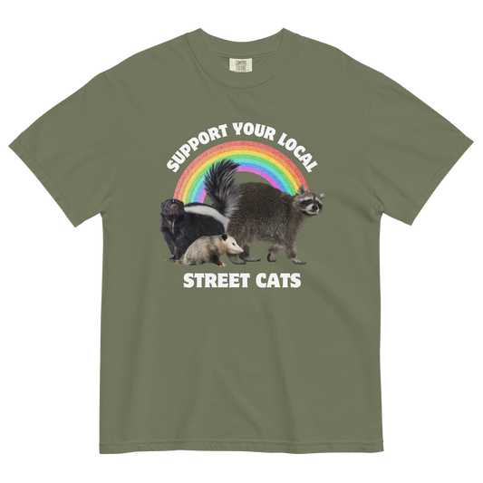 Support Your Local Street Cats Heavyweight T-Shirt Online - Moss - Boozy Fox