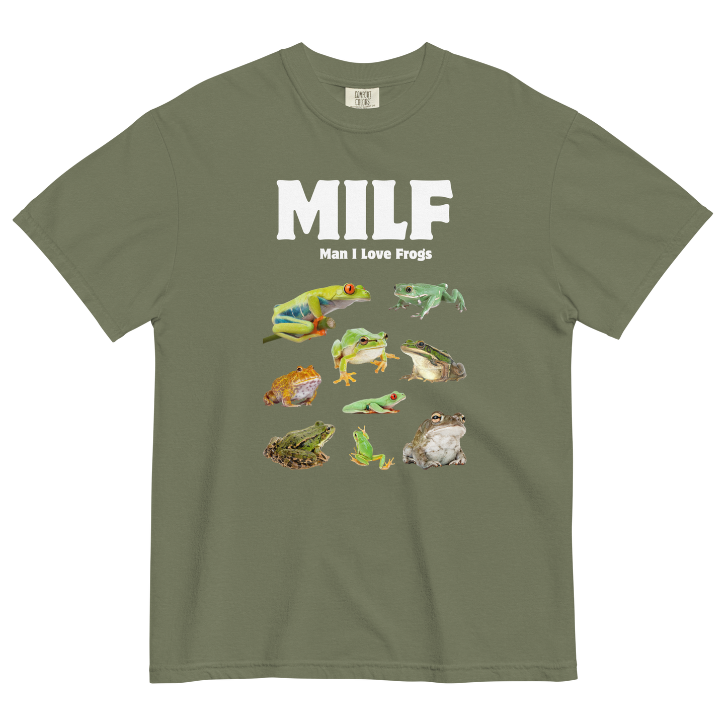 Man I Love Frogs Heavyweight T-Shirt Online - Moss Green - Boozy Fox