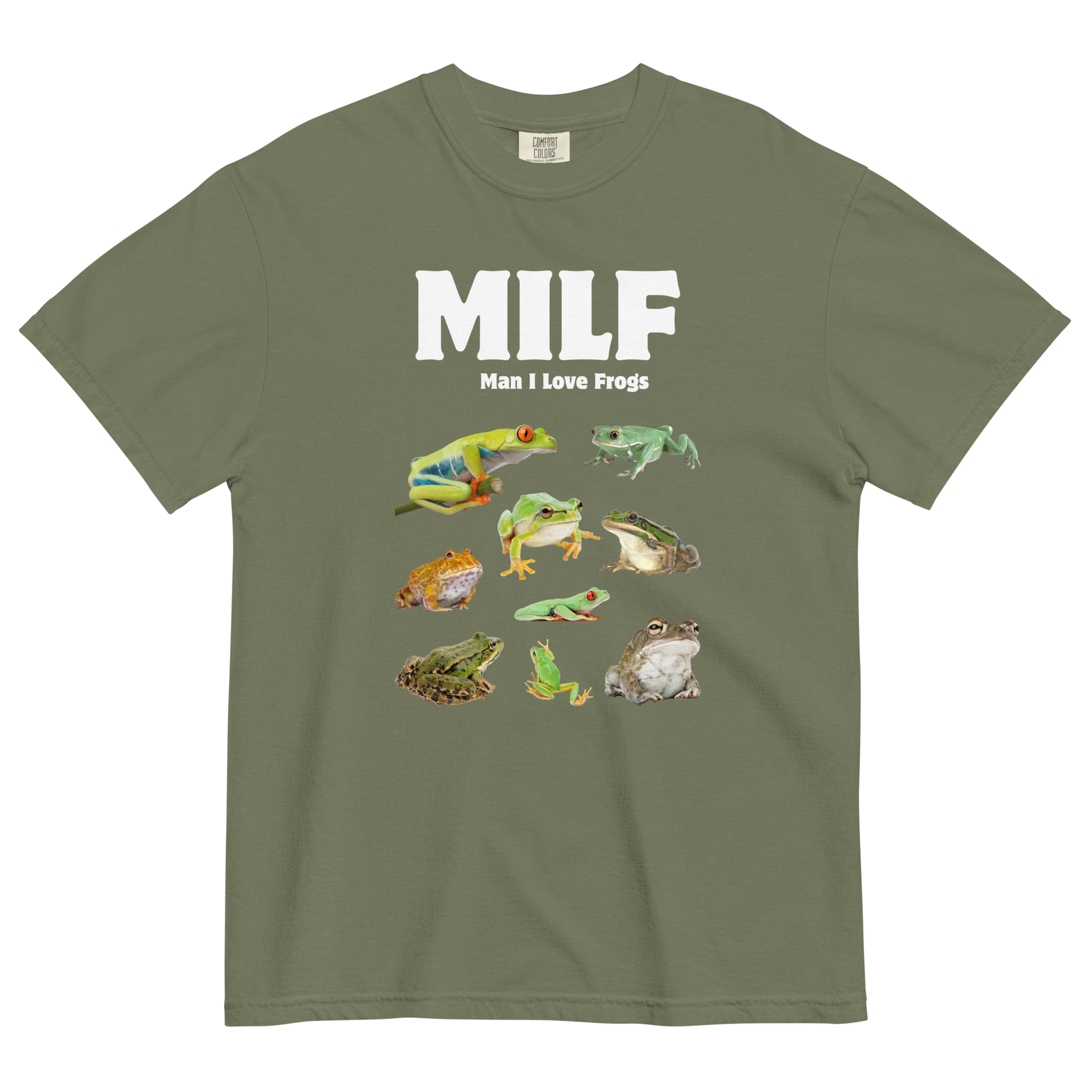 Man I Love Frogs Heavyweight T-Shirt Online - Moss Green - Boozy Fox