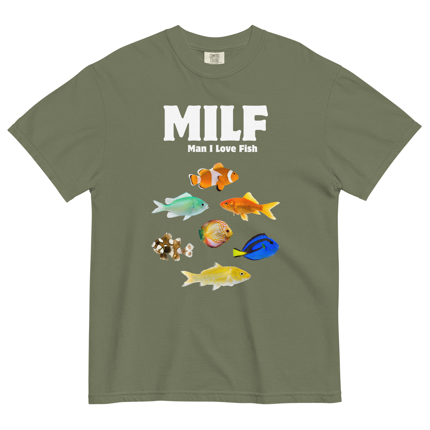 Man I Love Fish Heavyweight T-Shirt Online - Moss Green - Boozy Fox