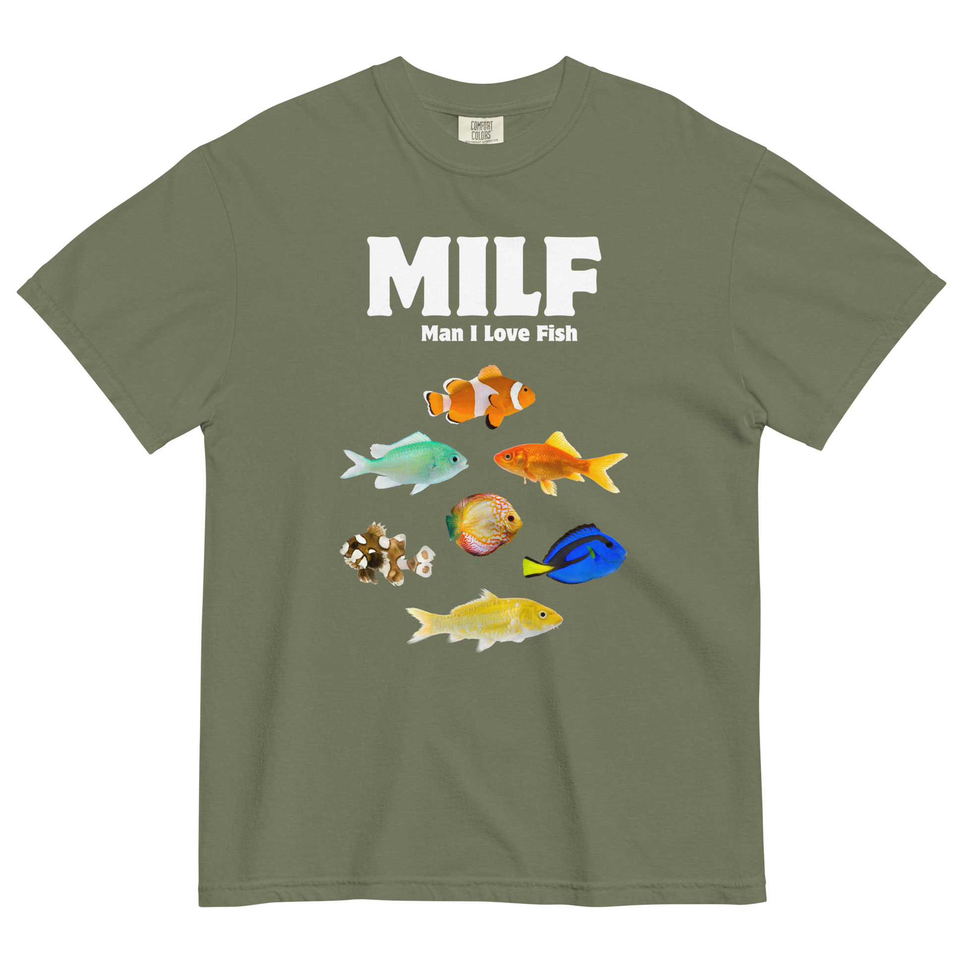 Man I Love Fish Heavyweight T-Shirt Online - Moss Green - Boozy Fox