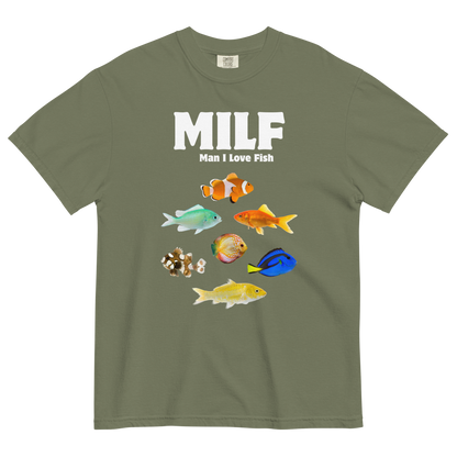 Man I Love Fish Heavyweight T-Shirt Online - Moss Green - Boozy Fox