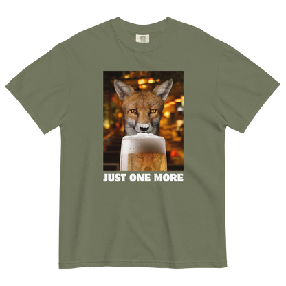 Funny Just One More Fox heavyweight graphic t-shirt in moss green by Boozy Fox