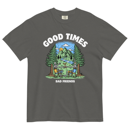 Good Times Bad Friends Heavyweight T-Shirt Online - Pepper - Boozy Fox