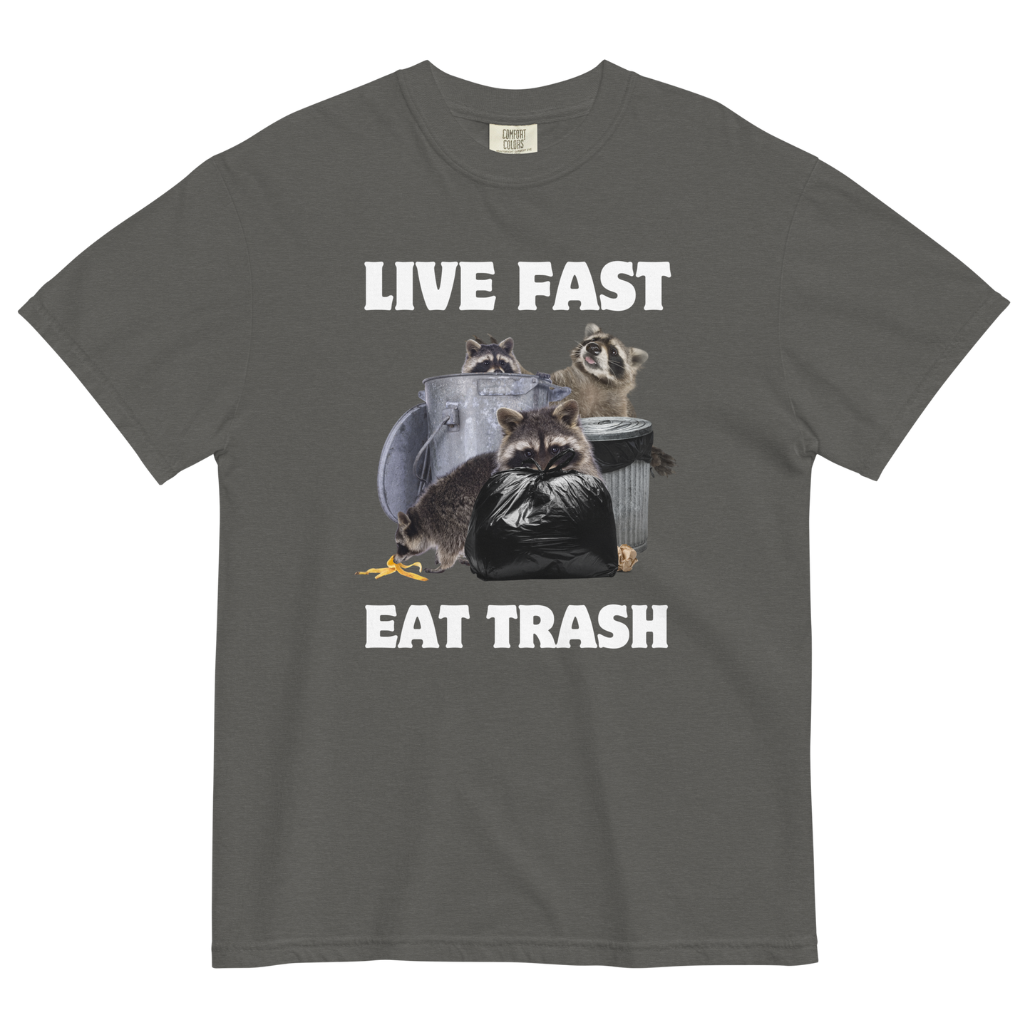 Live Fast, Eat Trash Raccoon Heavyweight T-Shirt Online - Pepper - Boozy Fox