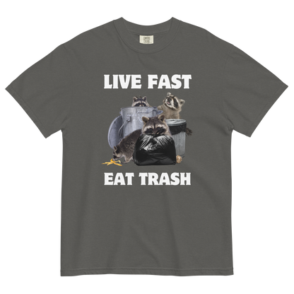 Live Fast, Eat Trash Raccoon Heavyweight T-Shirt Online - Pepper - Boozy Fox