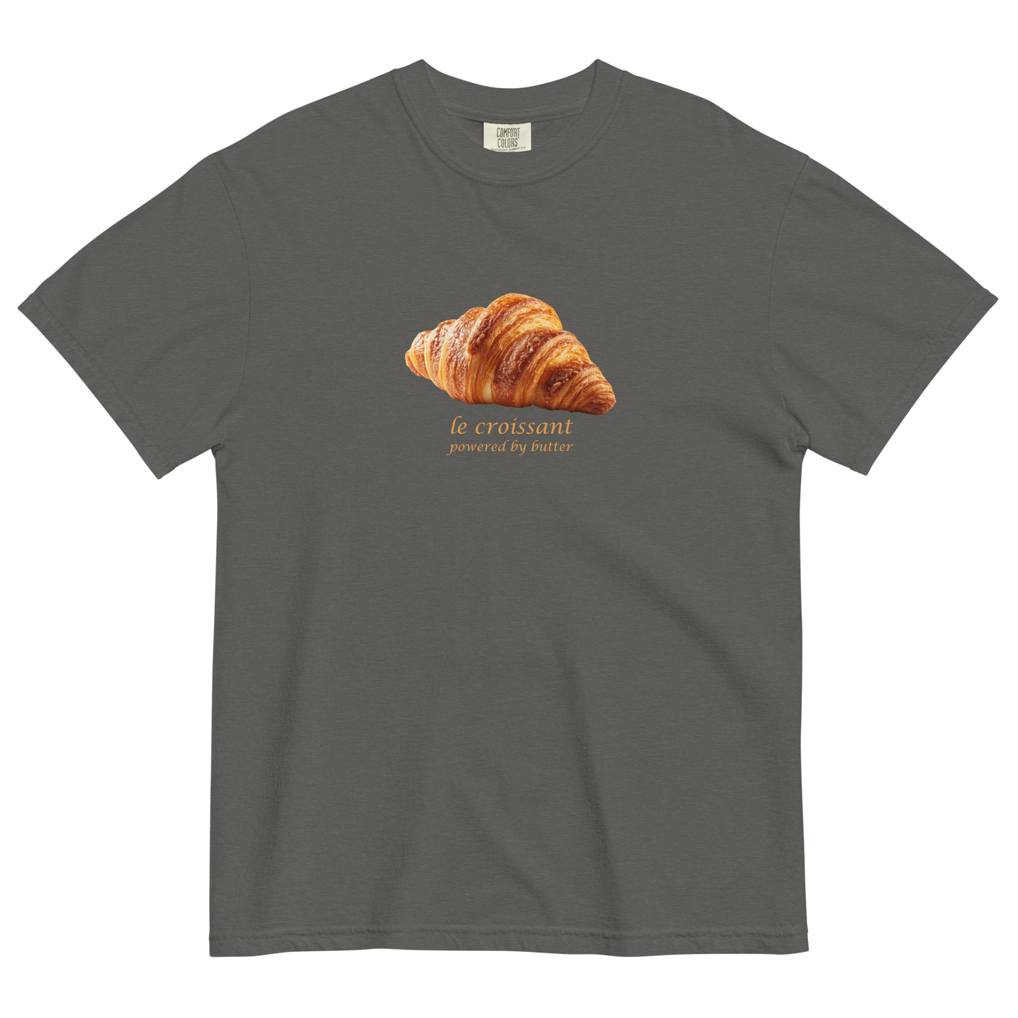 Funny Le Croissant heavyweight graphic t-shirt in pepper by Boozy Fox