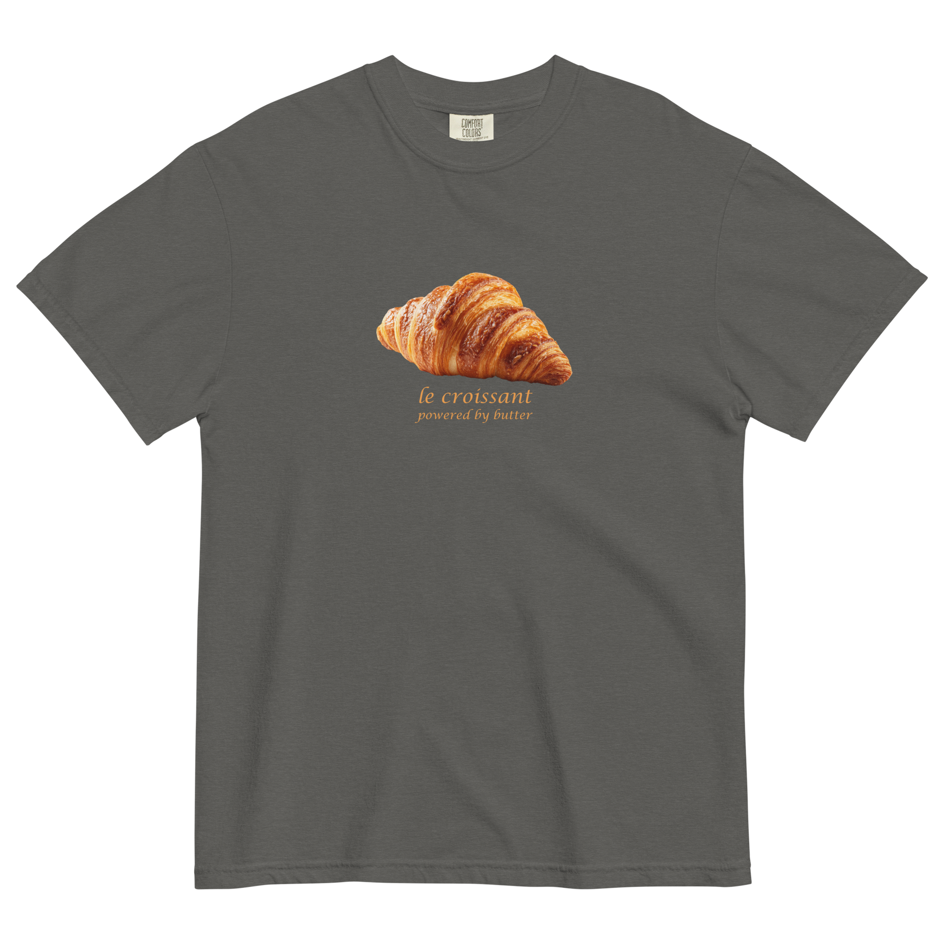 Funny Le Croissant heavyweight graphic t-shirt in pepper by Boozy Fox