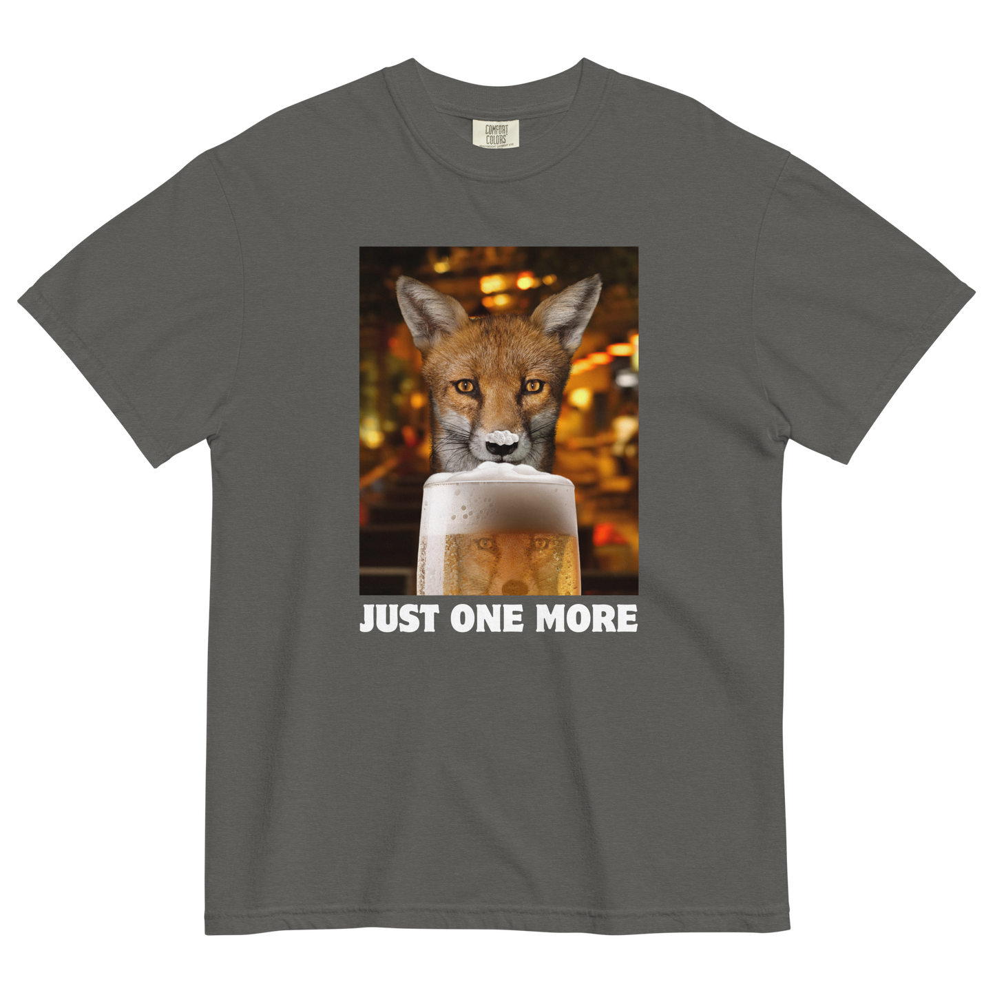 Funny Just One More Fox heavyweight graphic t-shirt in pepper grey by Boozy Fox