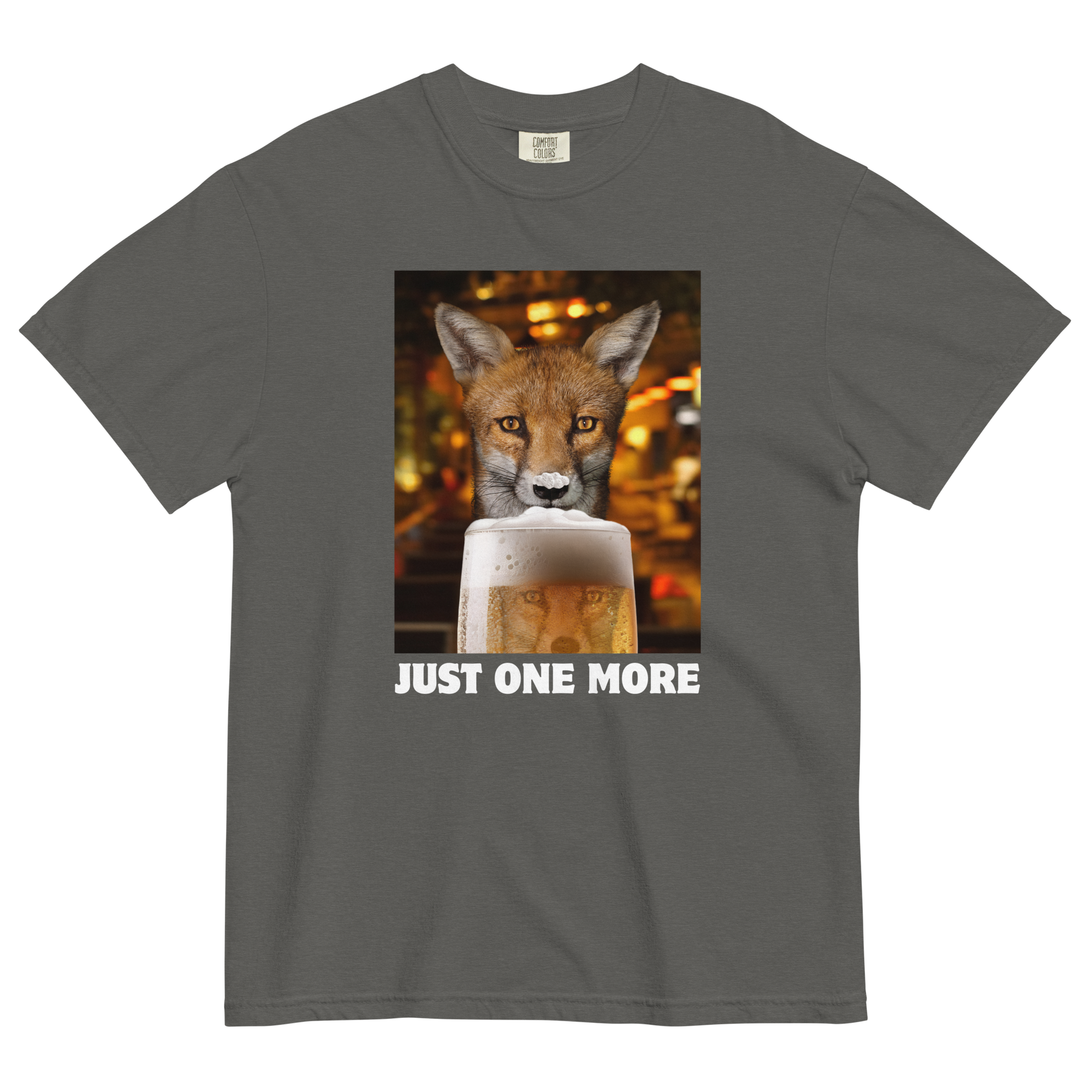 Funny Just One More Fox heavyweight graphic t-shirt in pepper grey by Boozy Fox