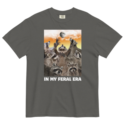 Funny In My Feral Era Raccoon heavyweight graphic t-shirt in pepper grey by Boozy Fox