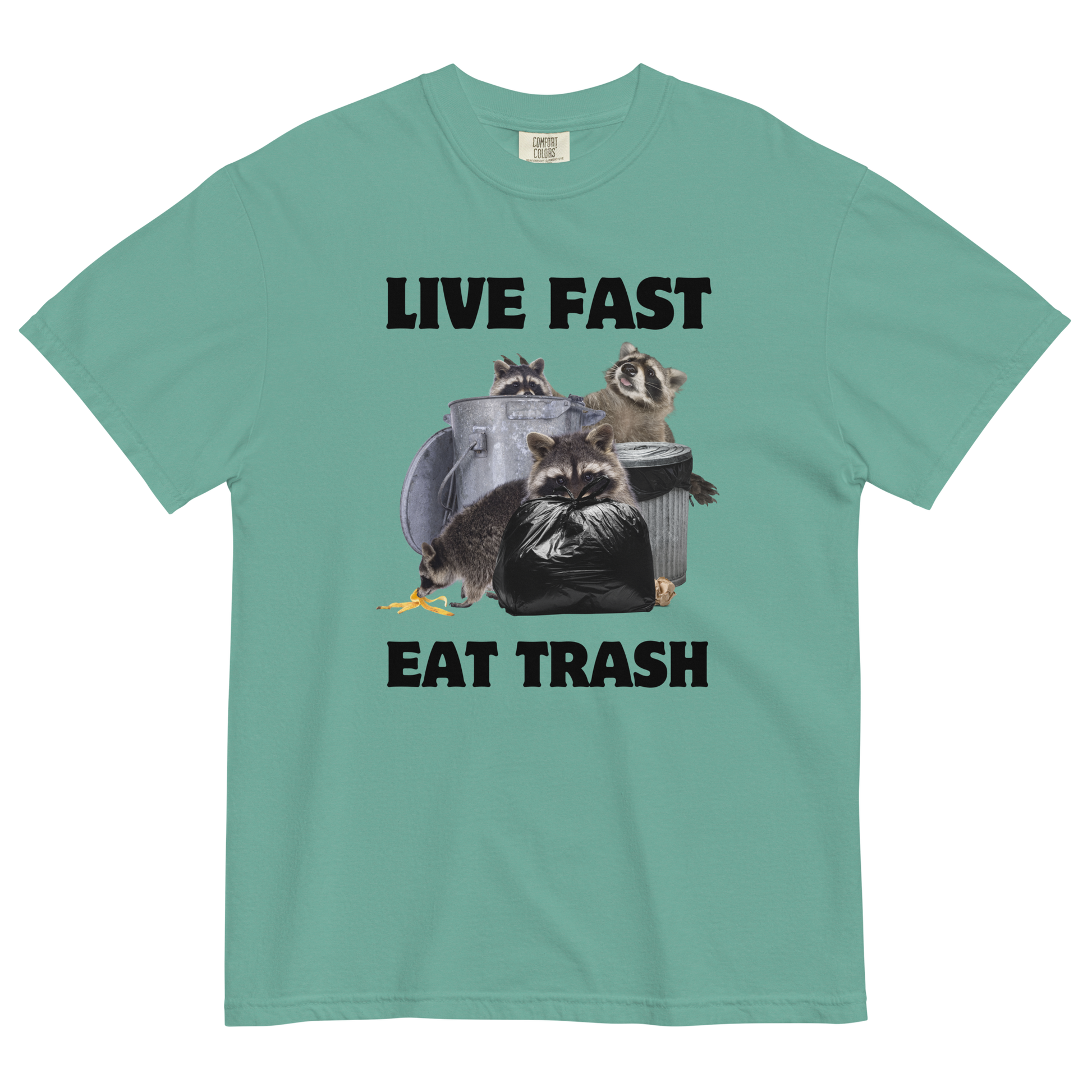 Live Fast, Eat Trash Raccoon Heavyweight T-Shirt Online - Seafoam - Boozy Fox