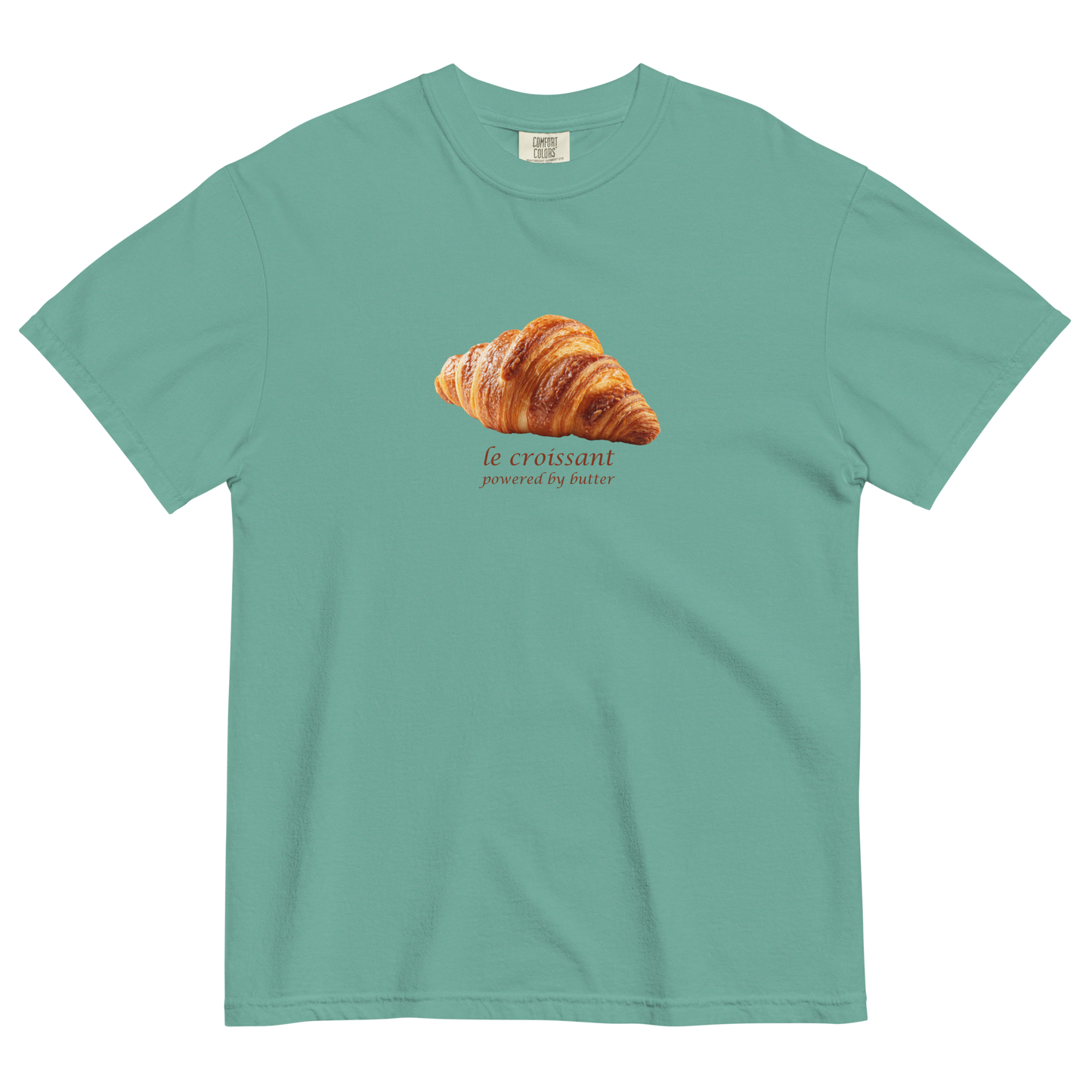 Funny Le Croissant heavyweight graphic t-shirt in seafoam by Boozy Fox