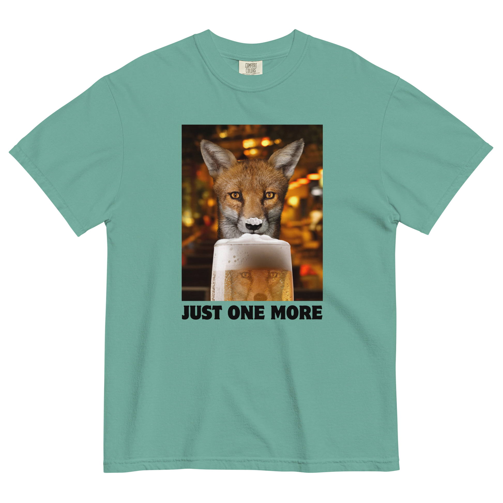 Funny Just One More Fox heavyweight graphic t-shirt in seafoam by Boozy Fox