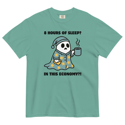 Funny 8 Hours of Sleep? In this economy?! Relatable heavyweight graphic t-shirt in seafoam by Boozy Fox