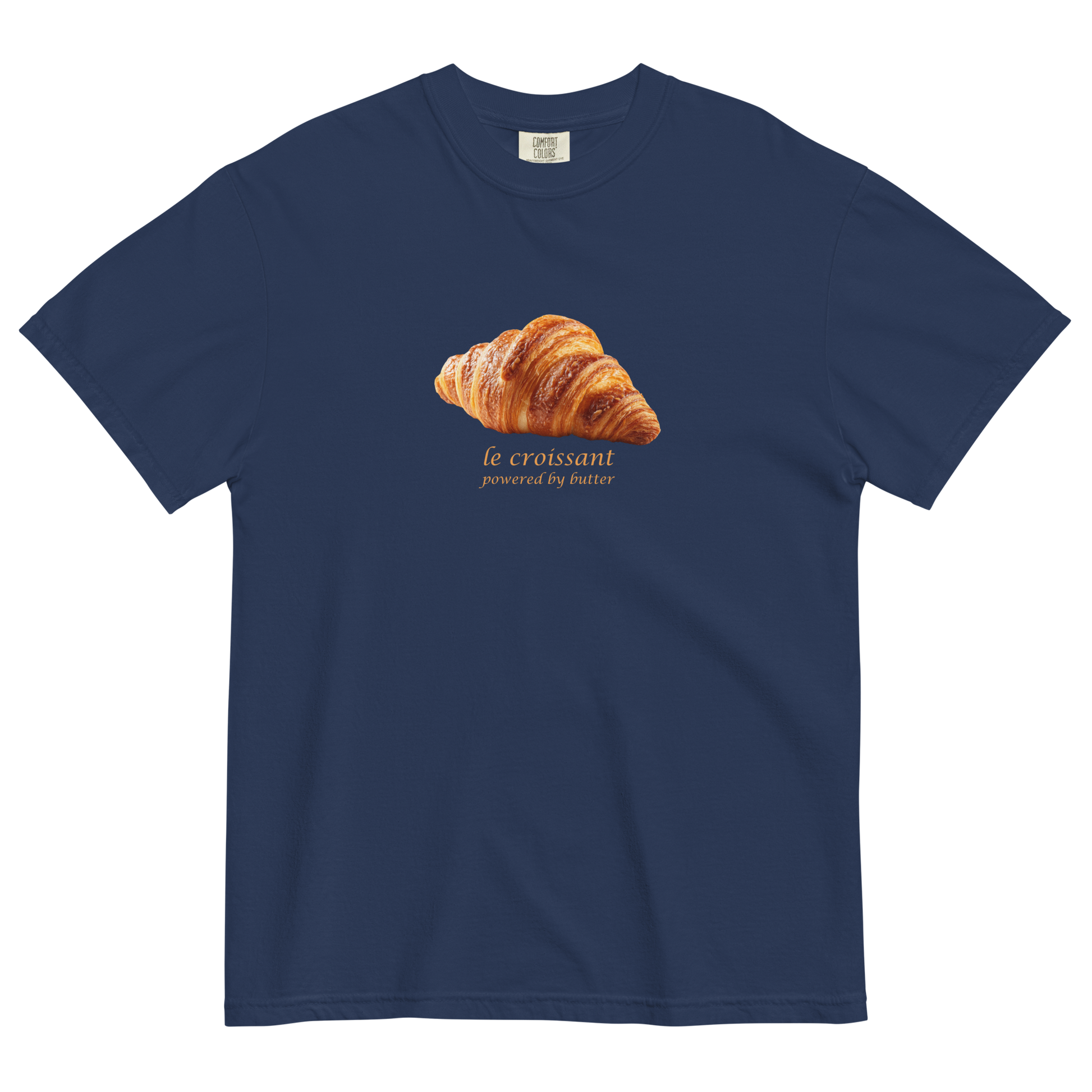 Funny Le Croissant heavyweight graphic t-shirt in true navy by Boozy Fox
