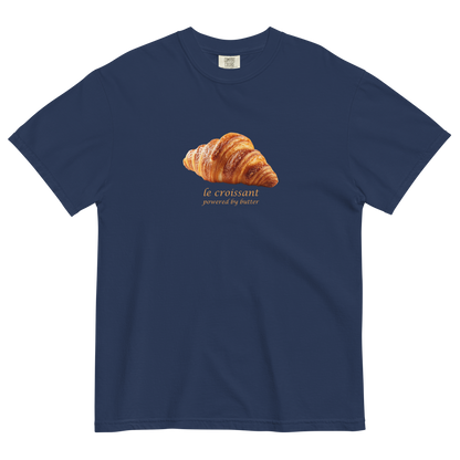 Funny Le Croissant heavyweight graphic t-shirt in true navy by Boozy Fox
