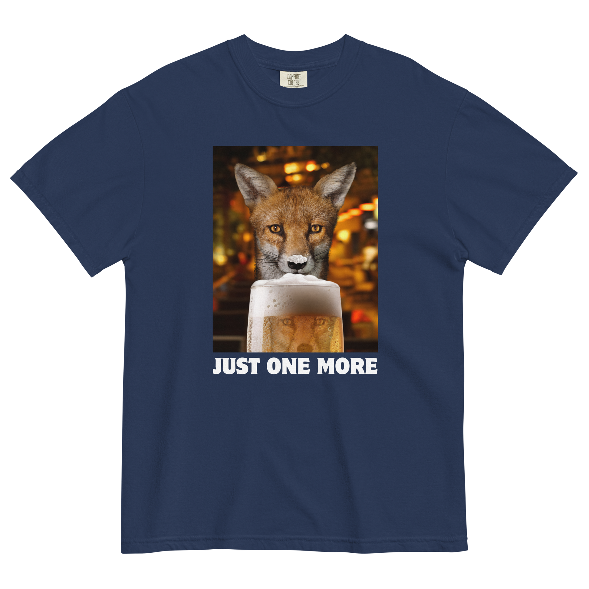 Funny Just One More Fox heavyweight graphic t-shirt in true navy by Boozy Fox
