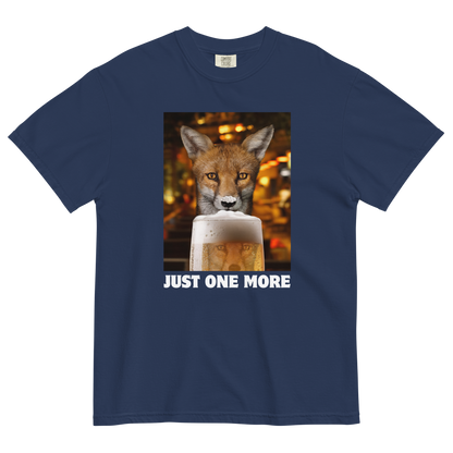 Funny Just One More Fox heavyweight graphic t-shirt in true navy by Boozy Fox