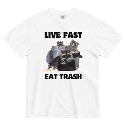 Live Fast, Eat Trash Raccoon Heavyweight T-Shirt Online - White - Boozy Fox