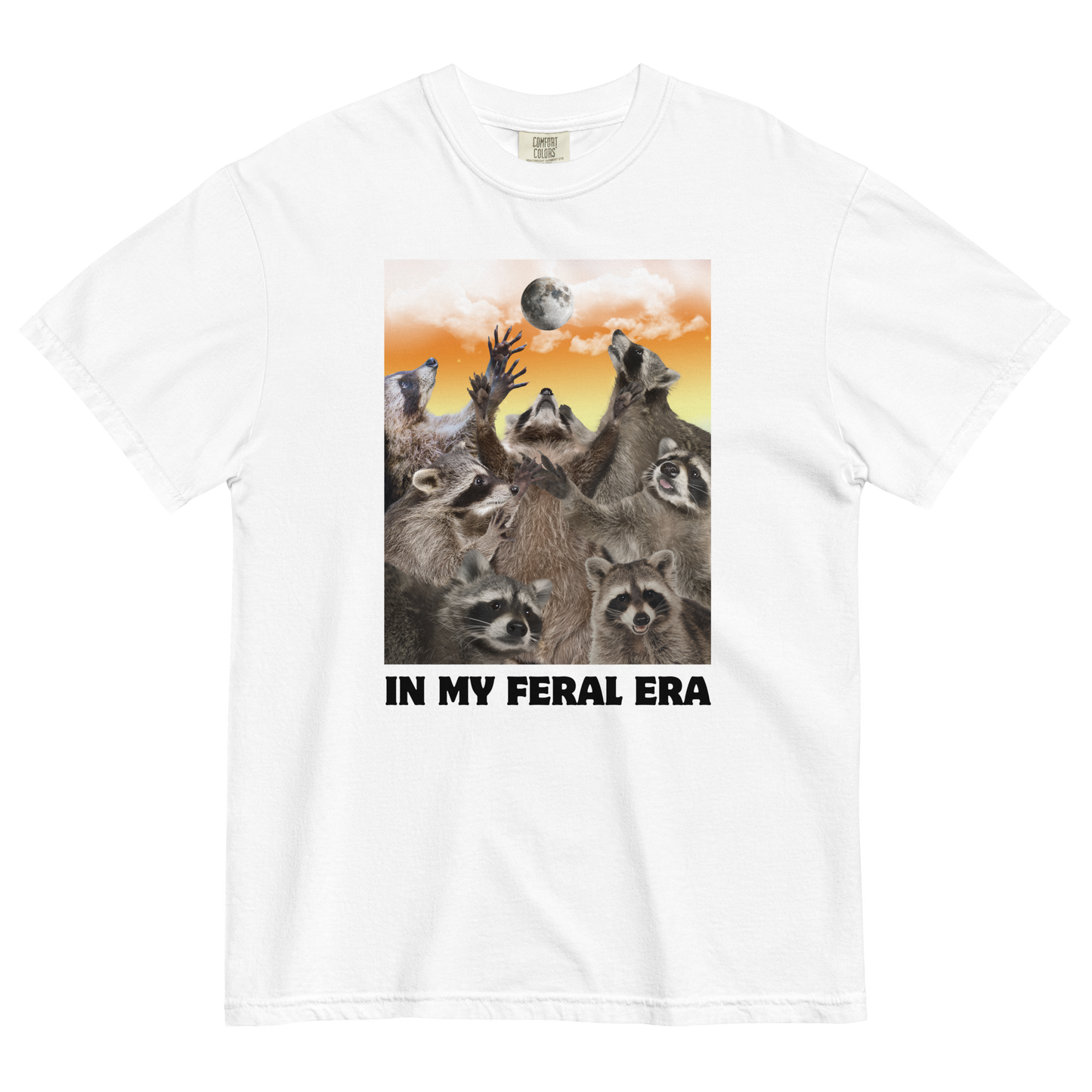 Funny In My Feral Era Raccoon heavyweight graphic t-shirt in white by Boozy Fox
