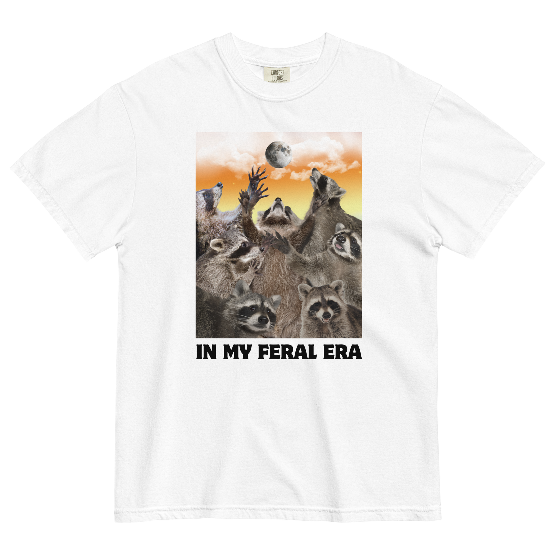 Funny In My Feral Era Raccoon heavyweight graphic t-shirt in white by Boozy Fox