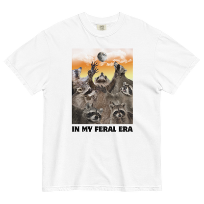 Funny In My Feral Era Raccoon heavyweight graphic t-shirt in white by Boozy Fox